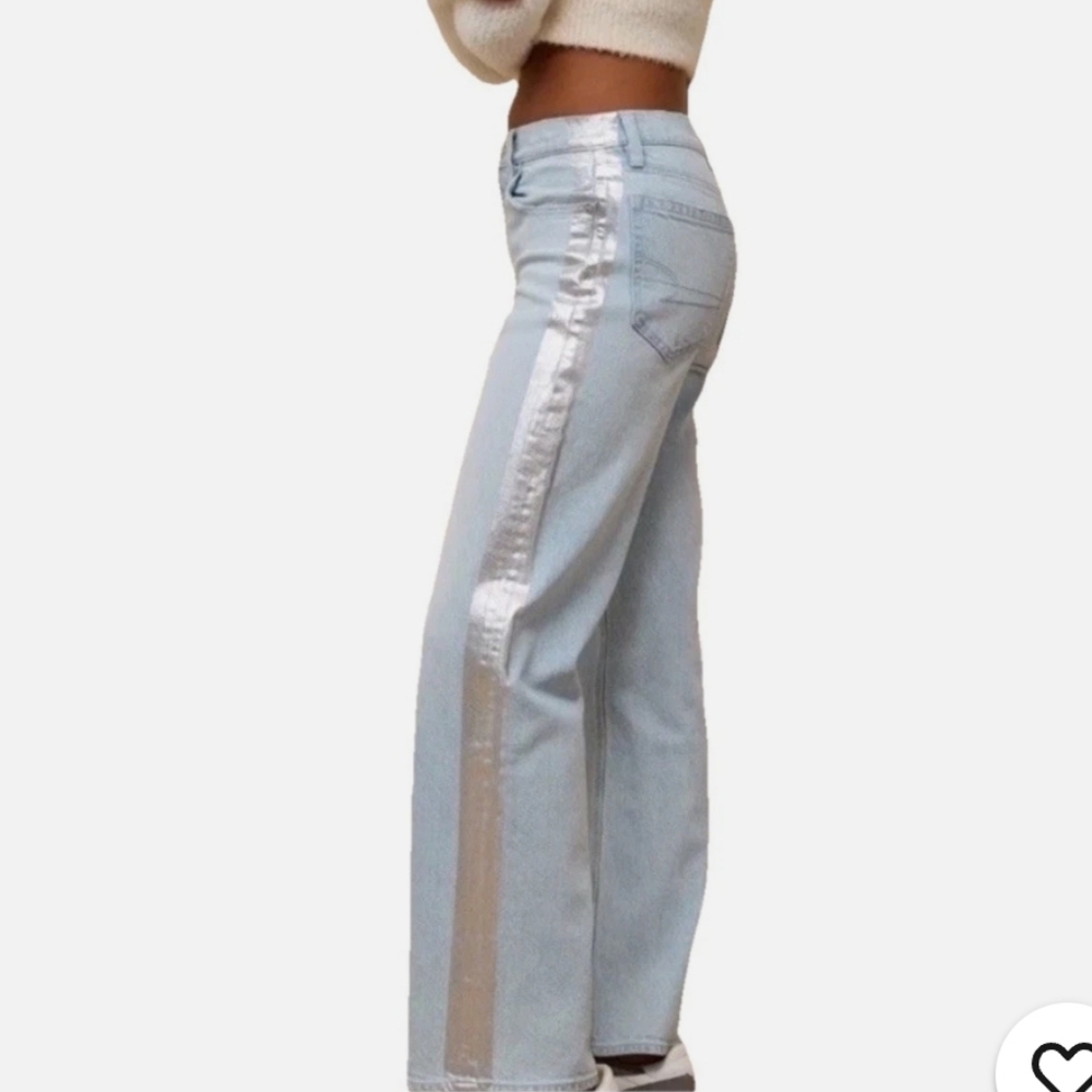 American Eagle Outfitters Light Blue Jeans with Silver Stripe